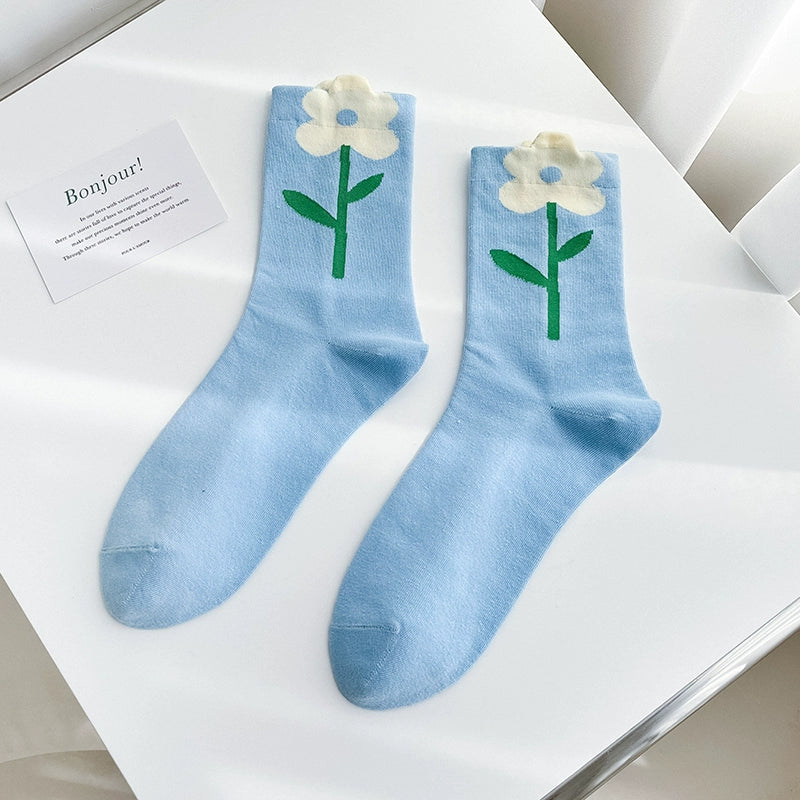 [3 Pairs] Three Flowers in Spring and Summer Look Good in Any Way. Pure Cotton Sweat-Absorbent