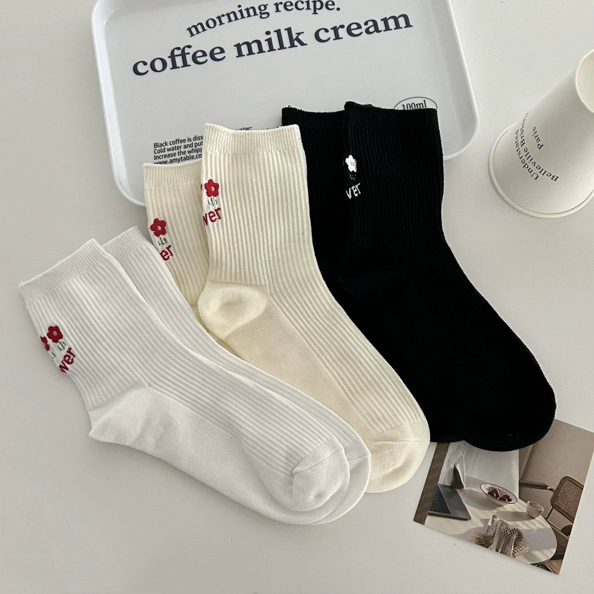 [3 Pairs] Spring and Summer Three Flowers Thin Simple and Beautiful Pure Cotton Comfortable Wear