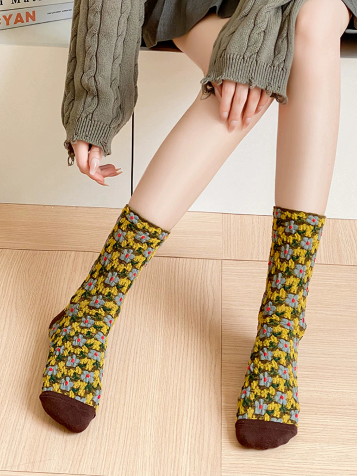 [5 Pairs] Spring and Summer Ethnic Style Low-Key Luxury with Connotation Easy to Wear Pure Cotton Mid-Calf