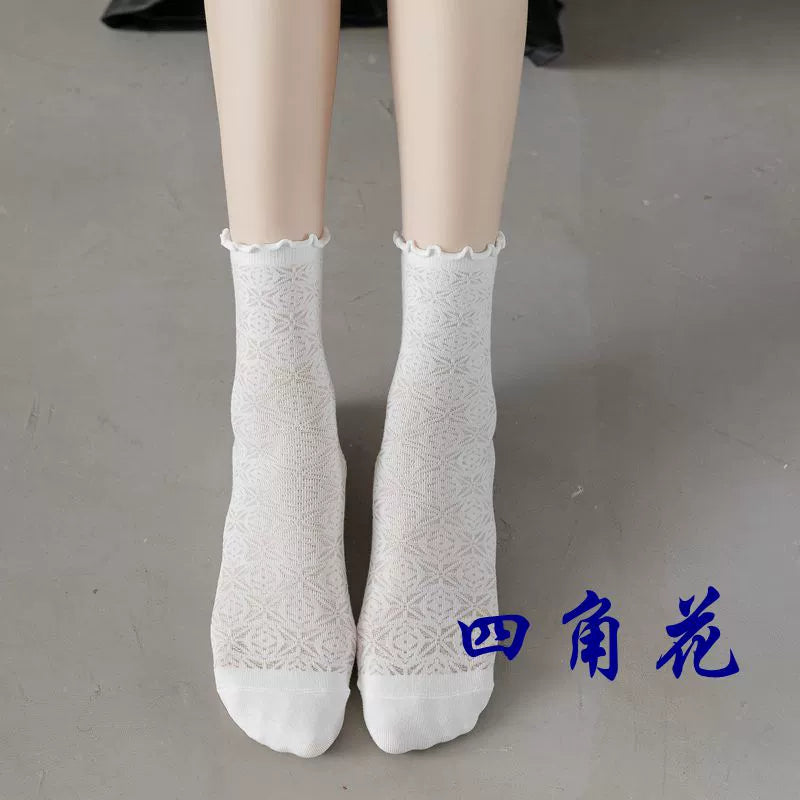 [3 Pairs] Spring and Summer Thin Breathable Lace JK Pure Cotton Material White Matching Skirt Mary Jane Shoes