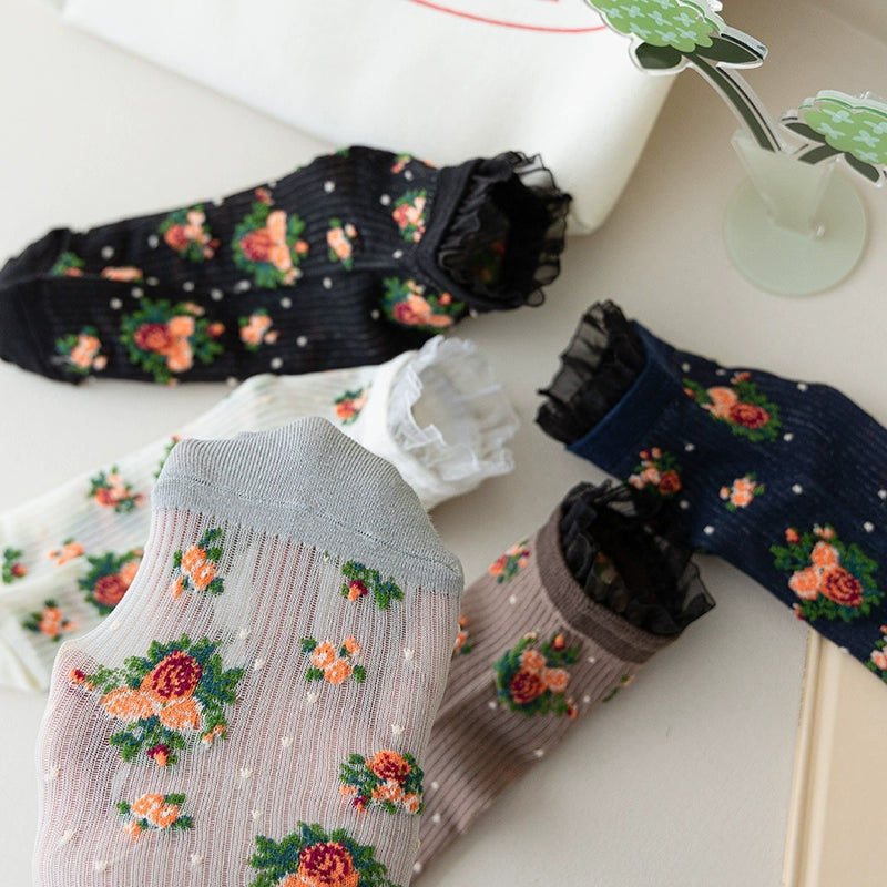 [5 Pairs] Fairy Teaches You How to Wear It in Summer! Thin Anti-Pilling Striped Floral