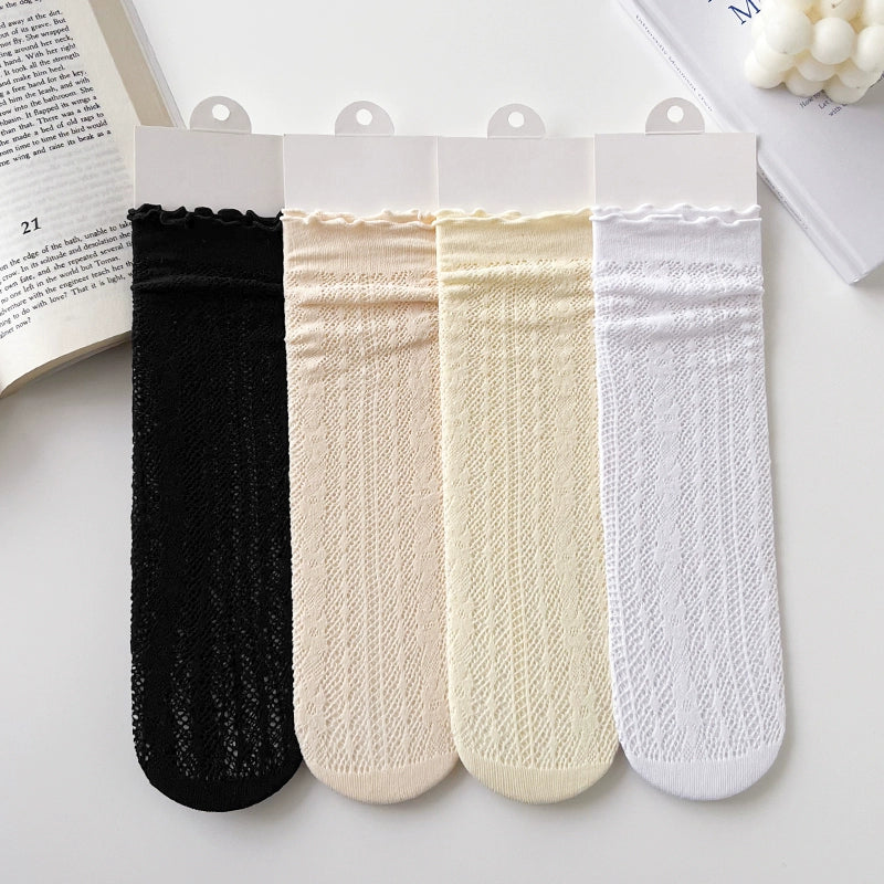 [4 Pairs] Summer Mesh Breathable Thin Cotton Simple Elegant Socks