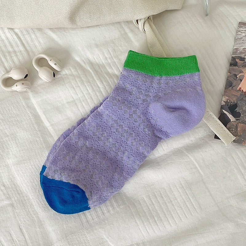 [5 Pairs] Summer Two-Color Wear Thin Breathable Mesh Girl