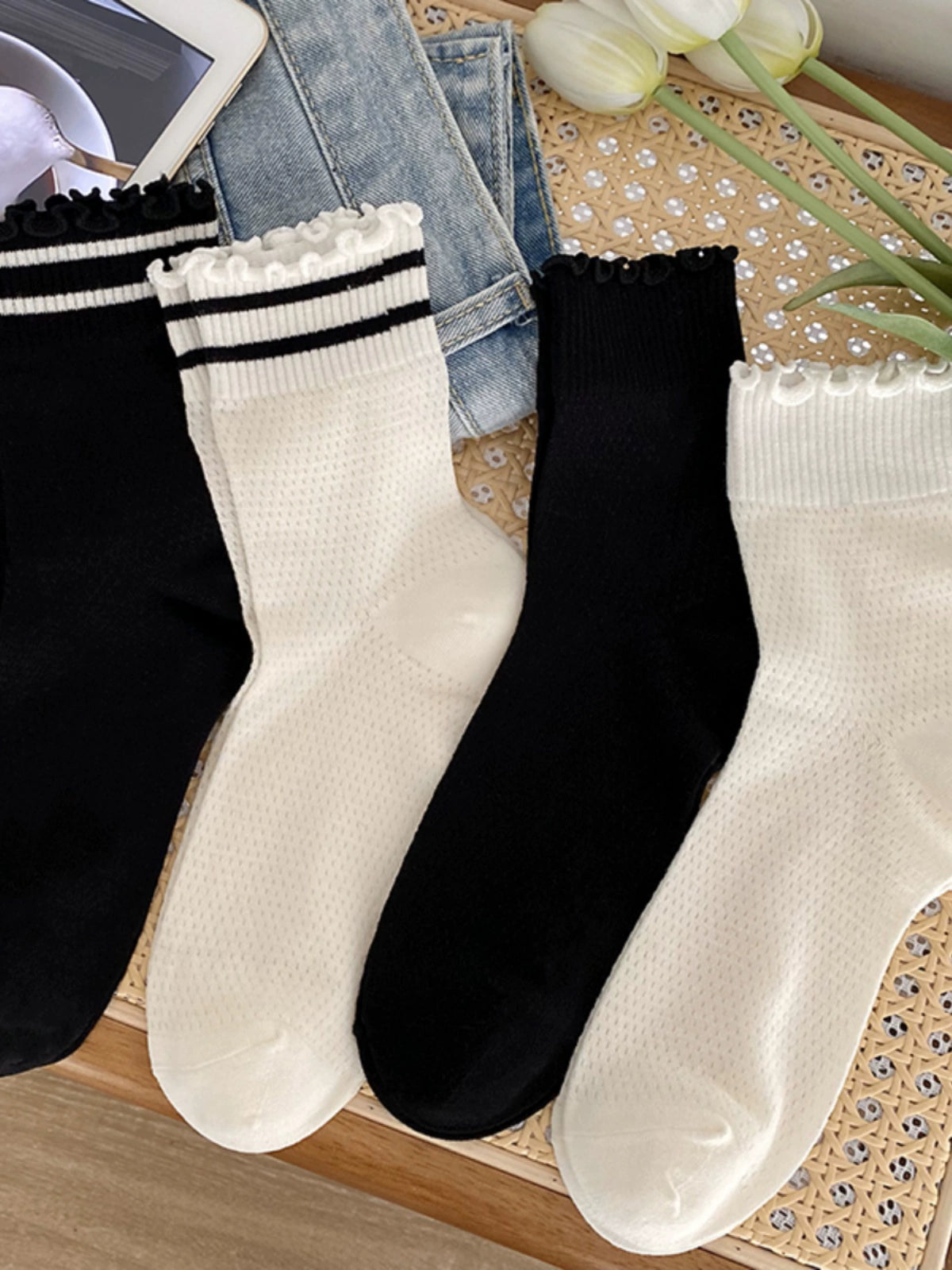 [4 Pairs] It Can Also Be Very Cute to Wear Spring and Summer Thin Breathable Stripes Series If You Don't Believe It