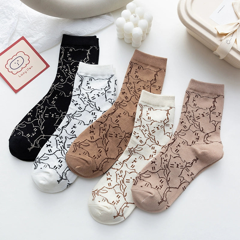 [2 Pairs] Spring Summer Japanese Cat Style Cute Cat Fashion Socks