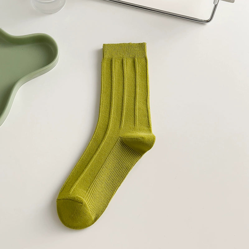 [5 Pairs] Spring Summer Pure Cotton Simple Twist Bright Color Series Bunching Socks