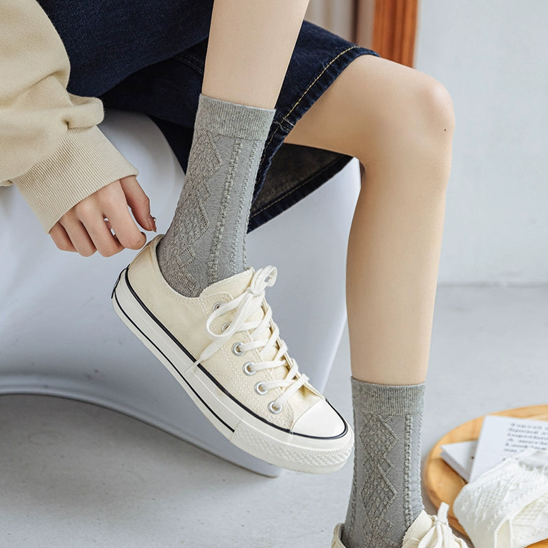 [2 Pairs] Spring and Summer Twist Thin Pure Cotton 3D Rhombus Stripe Socks