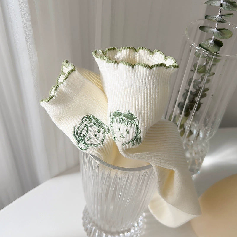 [2 Pairs] Matcha Green Flavor Spring Summer Pure Cotton Cute Girl Avatar Socks