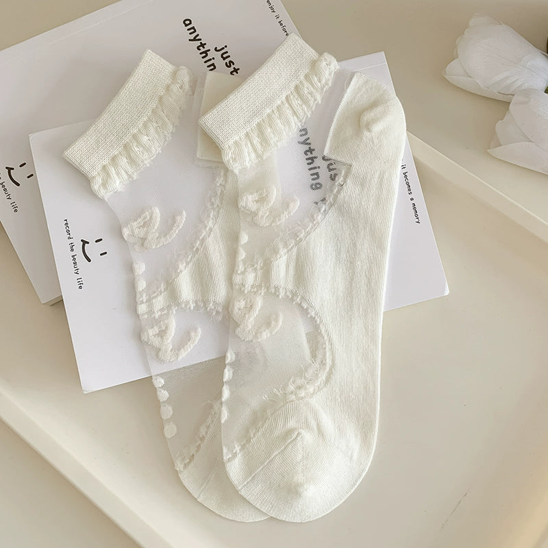 [5 Pairs] Kanekalon Transparent Summer Thin Solid Color White Gentle Wear