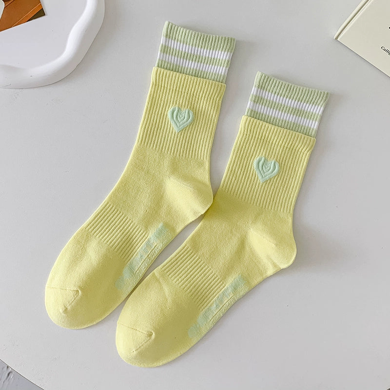 [2 Pairs] Spring and Summer Parallel Bars Popular Color College Style Cute Tube Socks