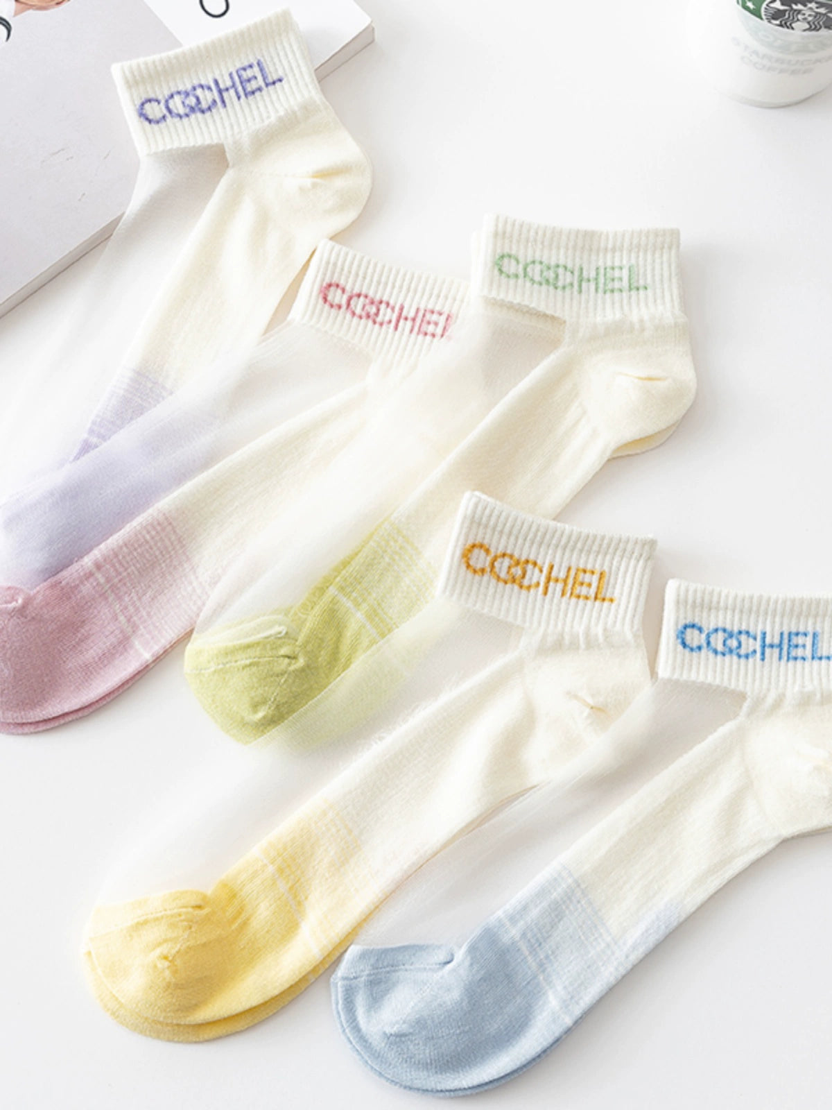 [5 Pairs] Thin Kanekalon Fashionable Letters Summer Breathable Multi-Color Optional Boat Socks