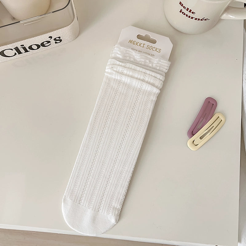 [5 Pairs] Summer Breathable and Simple Comfortable College Style Girl Mid-Calf Length Loose Socks