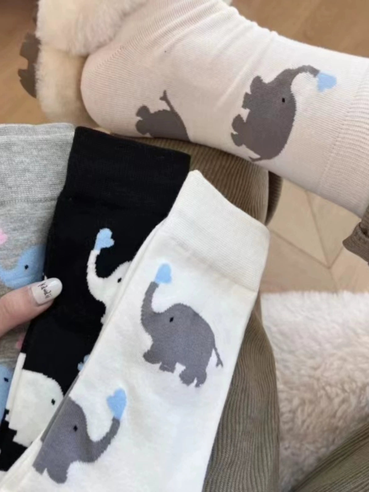 [3 Pairs] Cute Cartoon Love Elephant Girl Korean Style Japanese Style Simple Girl Wear