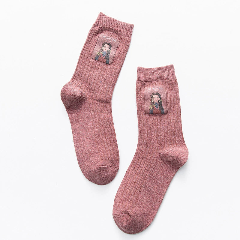 [2 Pairs] Hot Stamping Craft Fashion Little Girl All-Match Cotton Socks Comfortable and Breathable