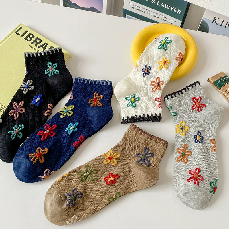 [5 Pairs] Classical Color Spring and Summer Thin Boat Ethnic Style a Little Retro Girl