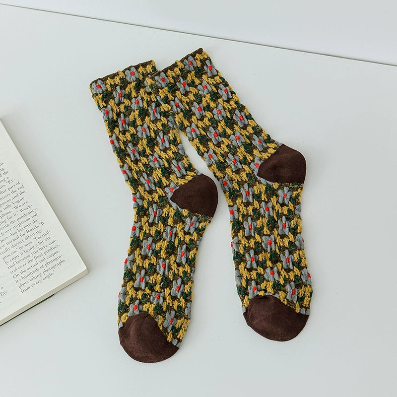 [5 Pairs] Spring and Summer Ethnic Style Low-Key Luxury with Connotation Easy to Wear Pure Cotton Mid-Calf