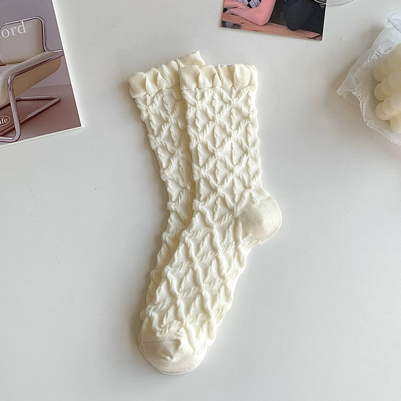 [5 Pairs] Thin Solid Color Japanese Style White Simple to Wear