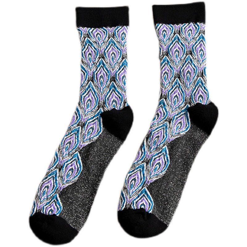 [2 Pairs] Spring and Summer Retro Peacock Feather Is Very Nice Tube Socks