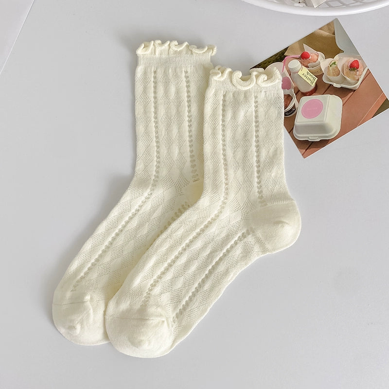 [5 Pairs] Summer Thin Pure Cotton Breathable Mesh Japanese and Korean Female Women's Socks