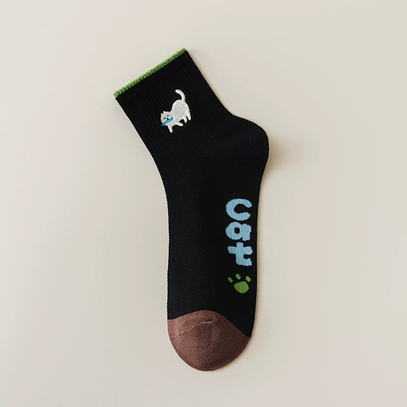 [6 Pairs] Summer Thin Cartoon Embroidery Korean Style Pure Cotton Cute Wear