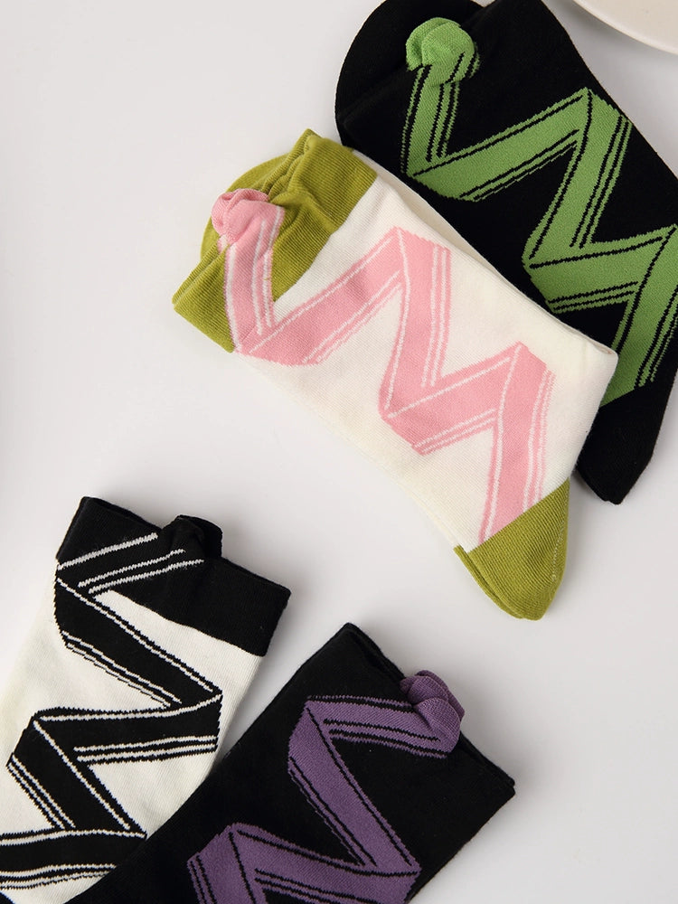 [2 Pairs] Spring Summer Pure Cotton Colorful Ribbon College Style Socks It Looks Good to Wear