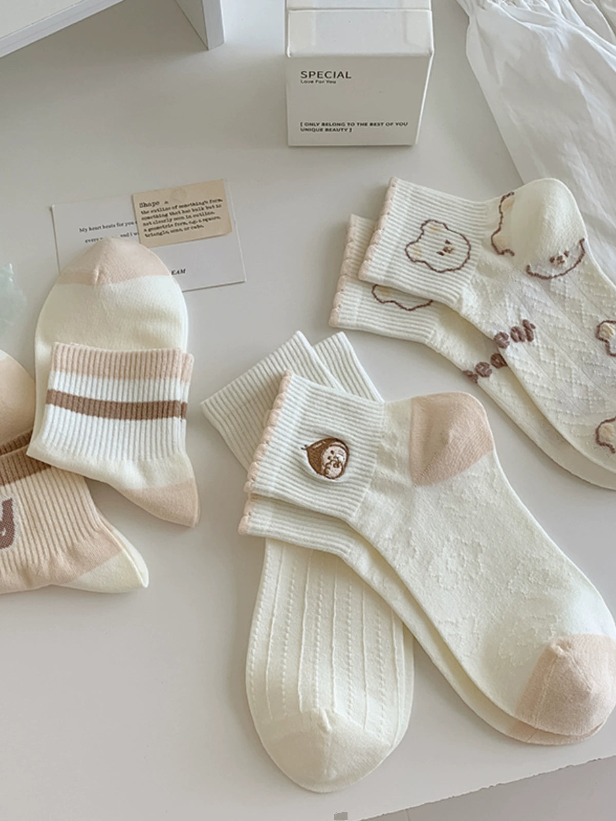 [5 Pairs] Create a Different Self-Made Spring and Summer Thin Pure Cotton Breathable