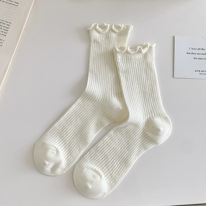 [5 Pairs] Thin Wooden Ear Macaron Color Series Pure Cotton Breathable Thin