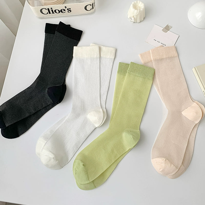 [4 Pairs] Thin Fine Mesh Breathable Leg Slimming Girlish Style Summer