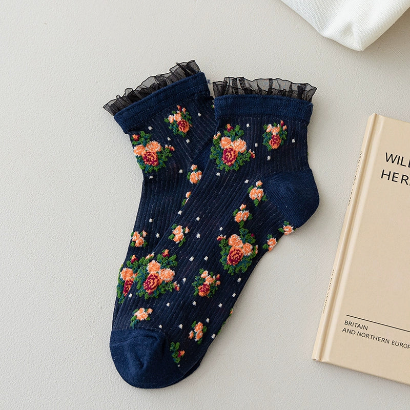 [5 Pairs] Fairy Teaches You How to Wear It in Summer! Thin Anti-Pilling Striped Floral