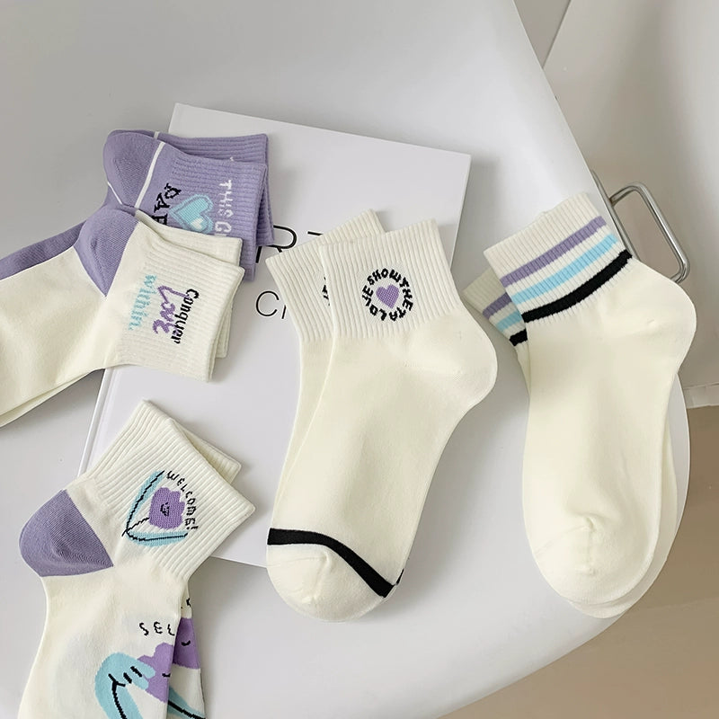 [5 Pairs] Half Waist Design Thin Cotton Summer Purple Refreshing Japanese Wear Socks