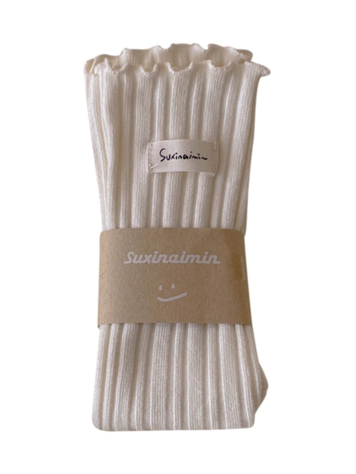 [2 Pairs] Spring and Summer Thin Wooden Ear Double Needle Pile Style Wear Cotton Trendy Mid-Calf