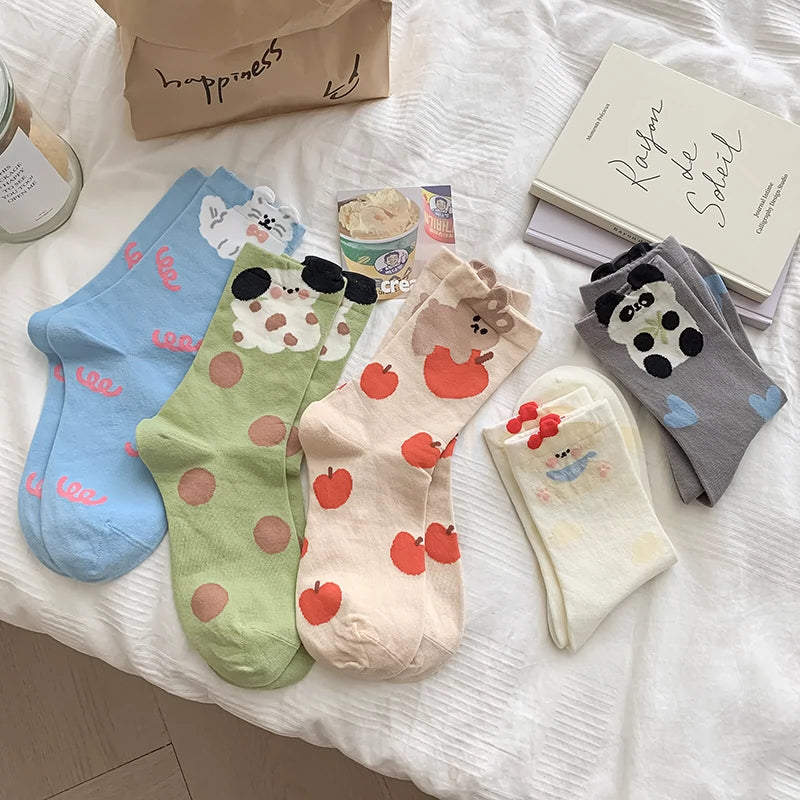 [5 Pairs] Spring and Summer Three-Dimensional Cartoon Thin Japanese Soft and Adorable Wear