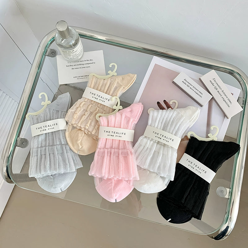 [5 Pairs] Striped Control Summer Thin Simple All-Matching Tube Socks