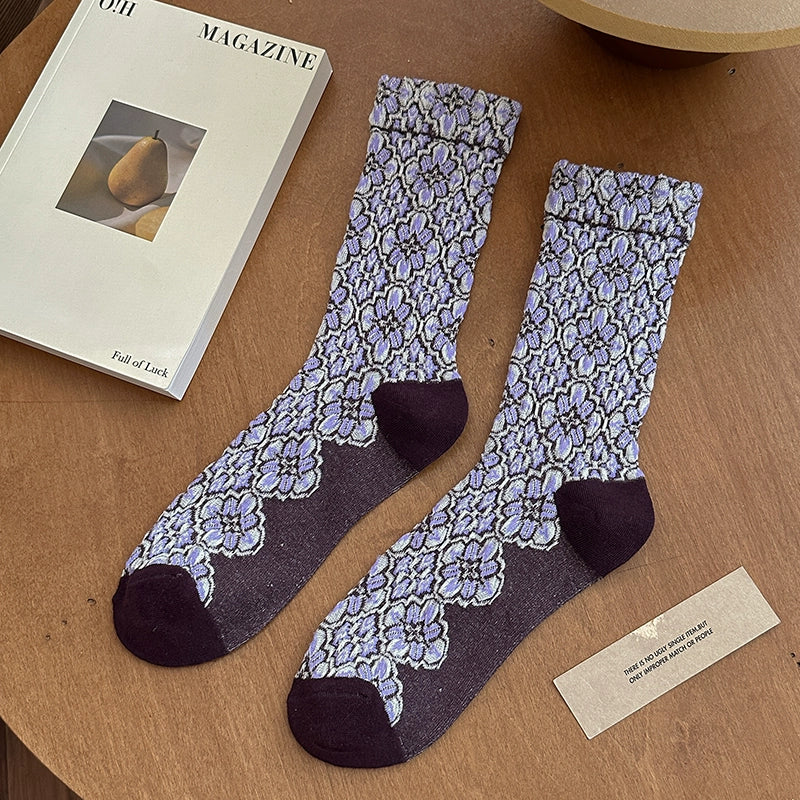 [5 Pairs] Pure Cotton Ethnic Style Fashion Wear Mid-Calf