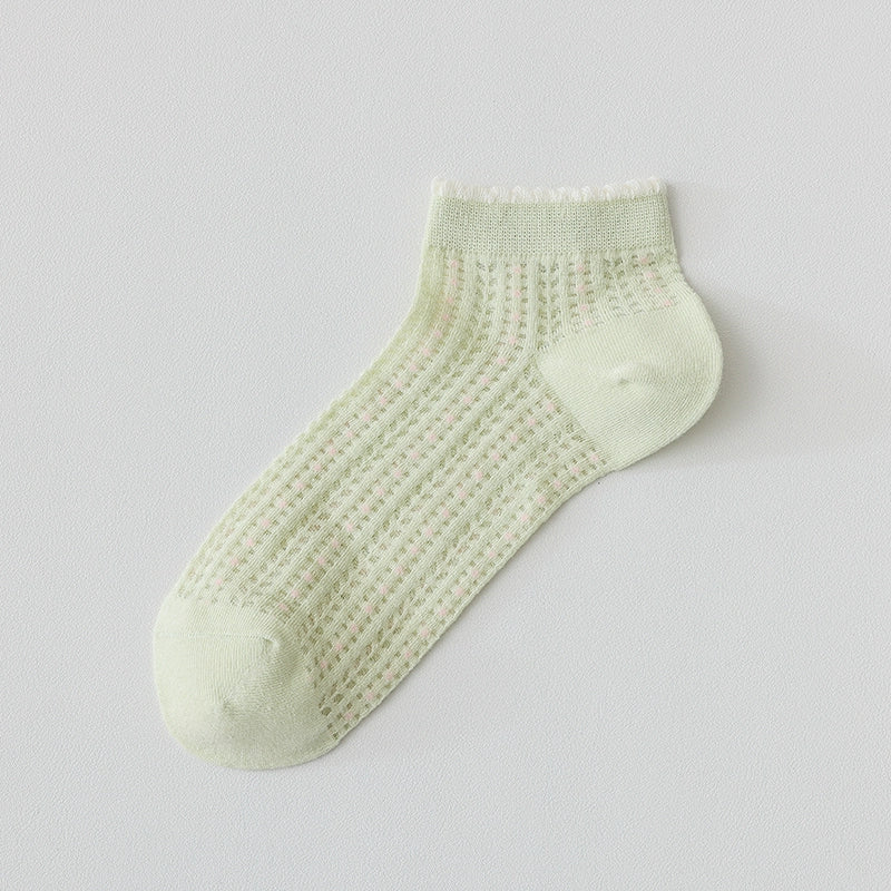 [5 Pairs] Summer Thin Breathable a Little Retro Light Green Simple Lady Wear