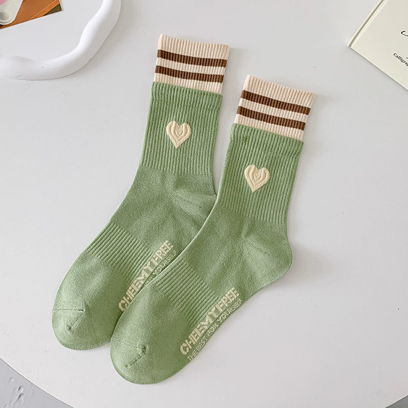 [2 Pairs] Spring and Summer Parallel Bars Popular Color College Style Cute Tube Socks