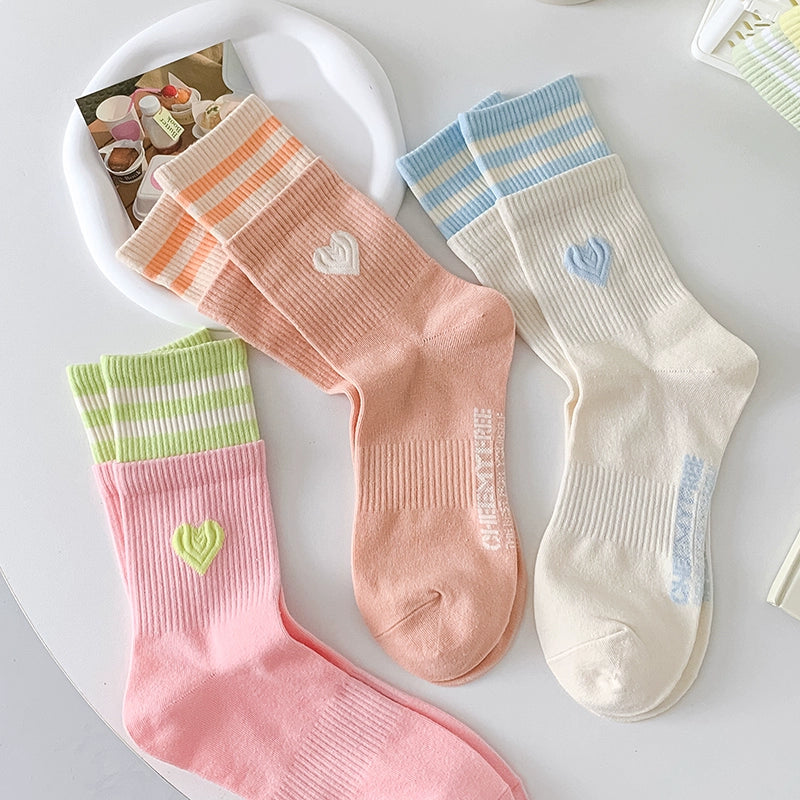 [2 Pairs] Spring and Summer Parallel Bars Popular Color College Style Cute Tube Socks