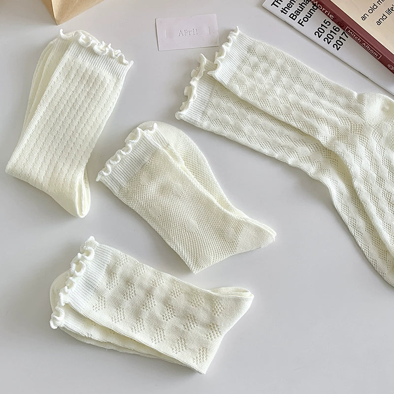 [4 Pairs] Summer Thin Breathable Wooden Ear Fairy Solid Color Simple Wear