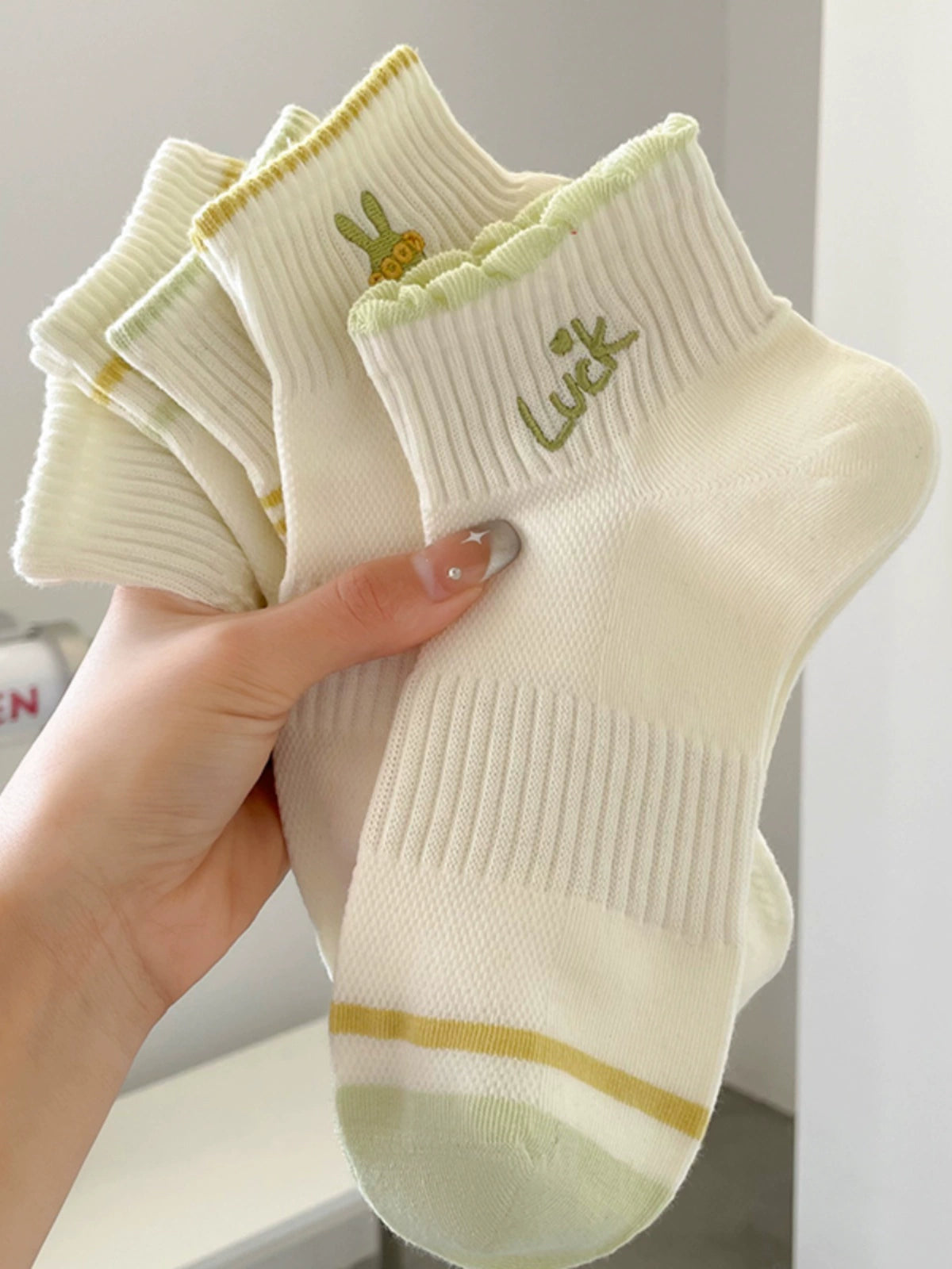 [5 Pairs] Make Your Every Day Full of Good Mood Spring and Summer Thin Breathable Pure Cotton