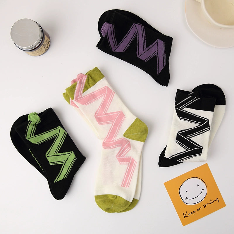 [2 Pairs] Spring Summer Pure Cotton Colorful Ribbon College Style Socks It Looks Good to Wear