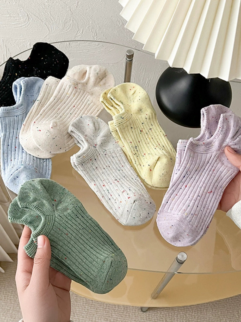 [5 Pairs] Spring and Summer NEPs Yarn Thin Thick Thread Knitted Comfortable Solid Color Boat Socks