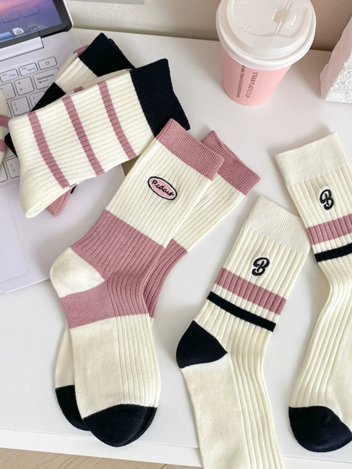 [5 Pairs] Pure Cotton Double Needle Simple All-Match Girl Tube Socks