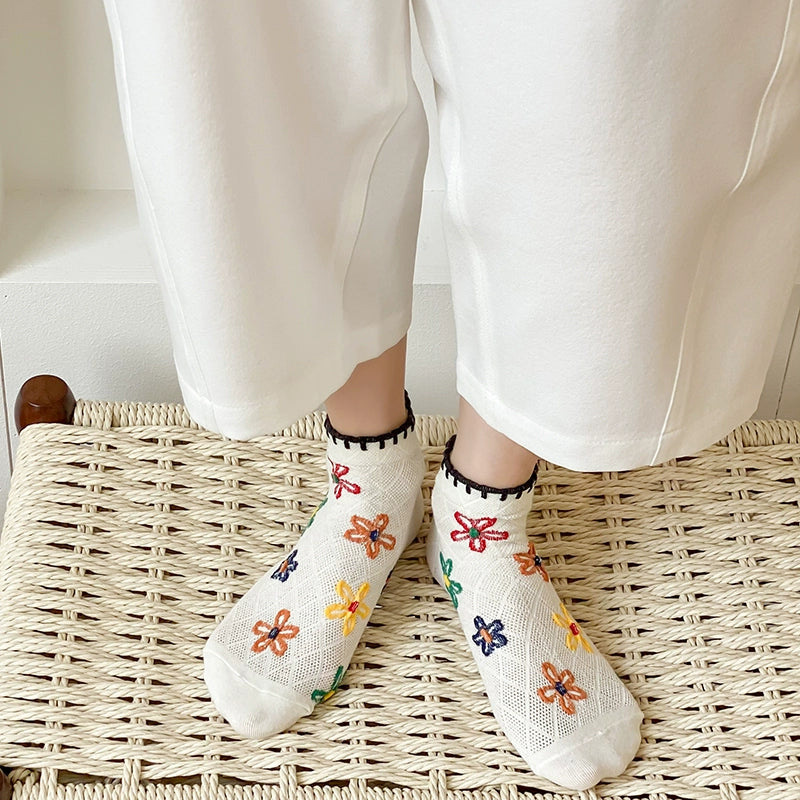 [5 Pairs] Classical Color Spring and Summer Thin Boat Ethnic Style a Little Retro Girl