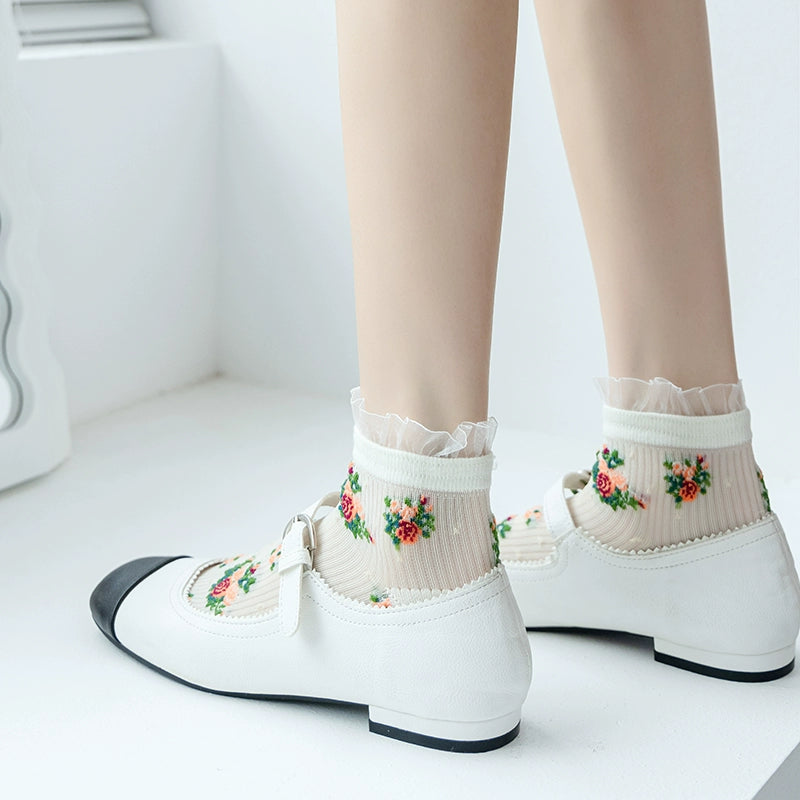 [5 Pairs] Fairy Teaches You How to Wear It in Summer! Thin Anti-Pilling Striped Floral