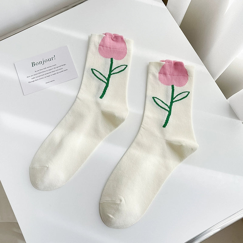 [3 Pairs] Three Flowers in Spring and Summer Look Good in Any Way. Pure Cotton Sweat-Absorbent