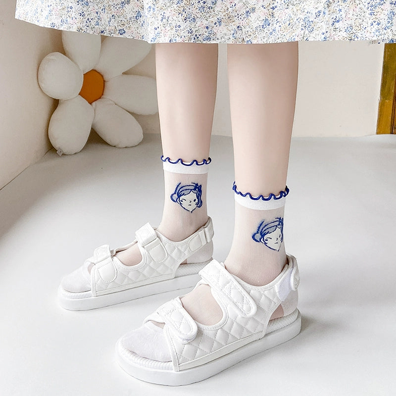 [5 Pairs] College Style Kanekalon Girls Are Very Cute Summer Matching White Shoes Skirt