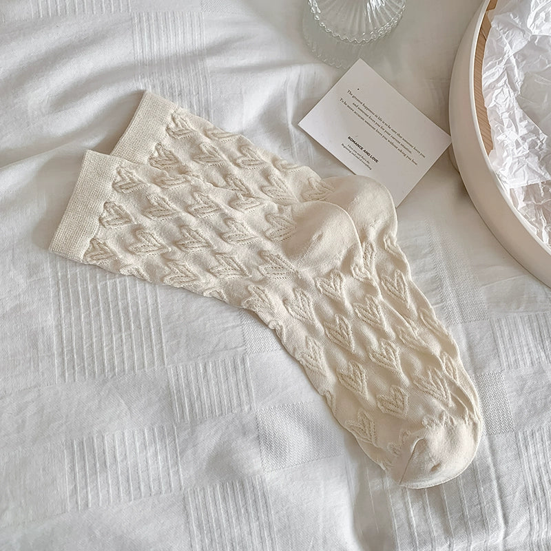 [5 Pairs] Spring and Summer Embossed Plain Thin College Style Love Little Bit More Wear