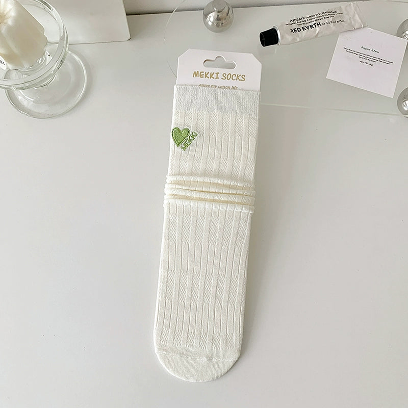 [5 Pairs] Thin Grass Green Series Stripe College Style Flat Sock