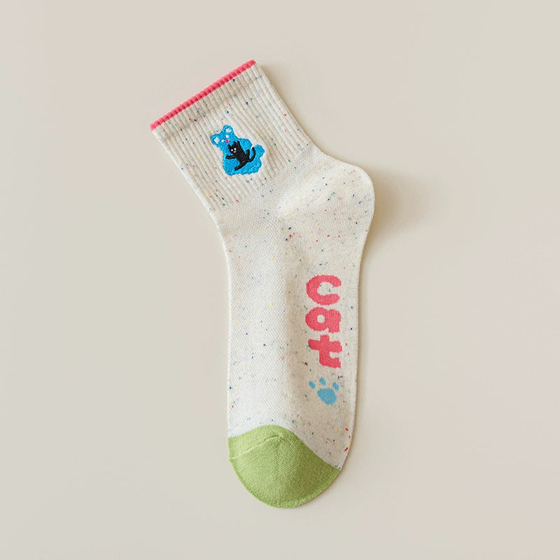 [6 Pairs] Summer Thin Cartoon Embroidery Korean Style Pure Cotton Cute Wear