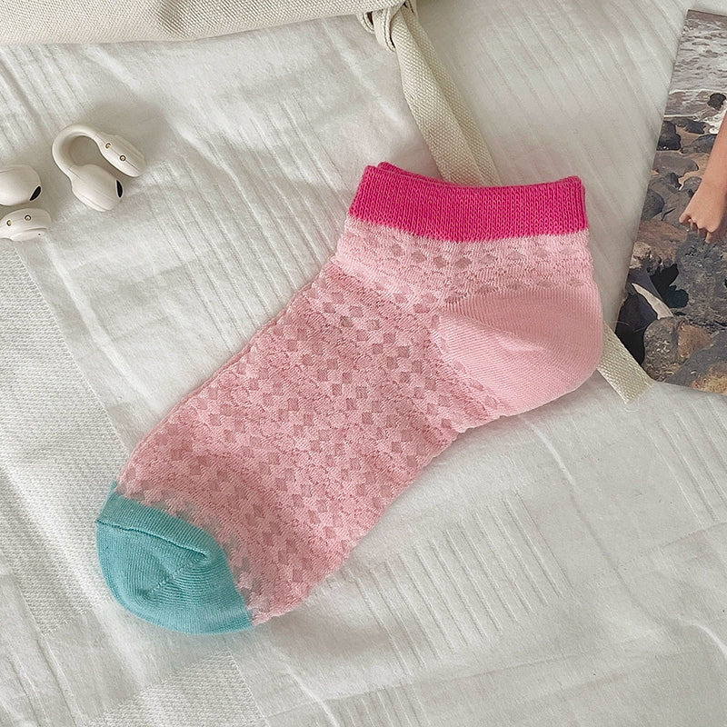 [5 Pairs] Summer Two-Color Wear Thin Breathable Mesh Girl